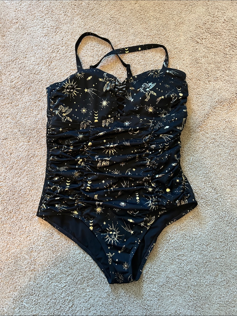 torrid Black One-Piece Swimsuit with Gold Celestial Print
